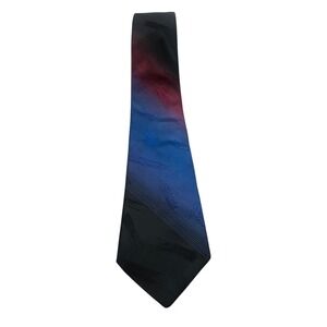 Vintage Adolfo Silk Tie Made USA Red Blue Black Abstract Diagonal 3.25/57
